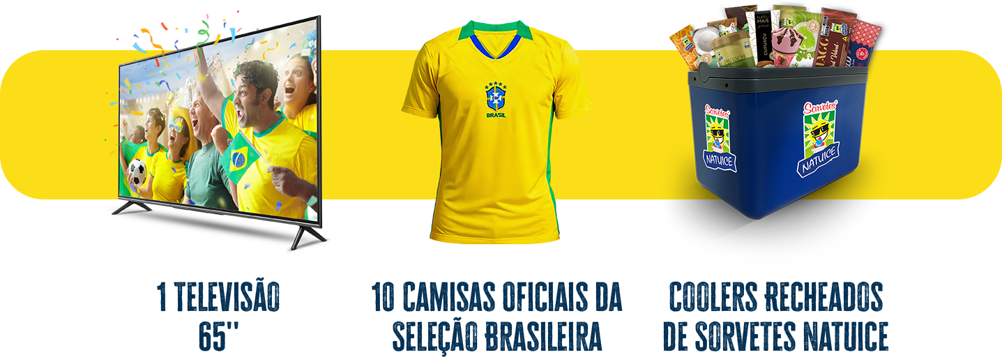 1 Televisão 65", 10 Camisas Oficiais da Seleção Brasileira e Coolers Recheados de Sorvetes Natuice